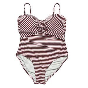 Kona Sol One Piece Swimsuit Large Red White Stripe Built in‎ Bra Twist Front